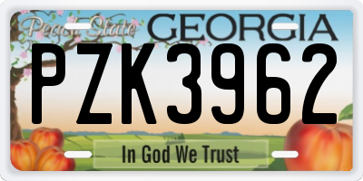GA license plate PZK3962