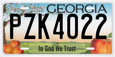 GA license plate PZK4022