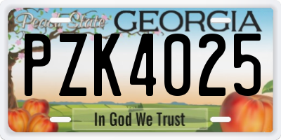 GA license plate PZK4025