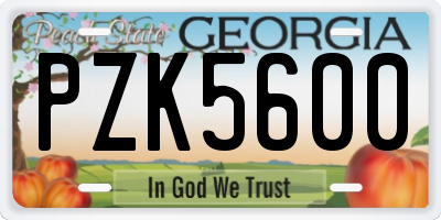 GA license plate PZK5600
