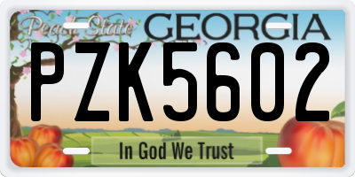 GA license plate PZK5602