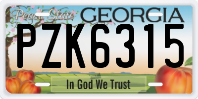 GA license plate PZK6315