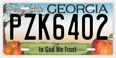 GA license plate PZK6402