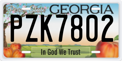 GA license plate PZK7802