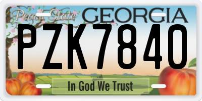 GA license plate PZK7840