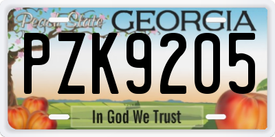 GA license plate PZK9205