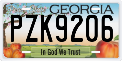 GA license plate PZK9206