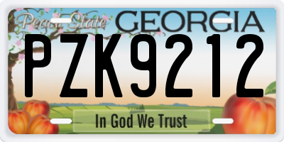 GA license plate PZK9212