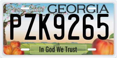 GA license plate PZK9265