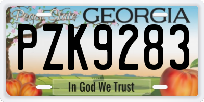 GA license plate PZK9283