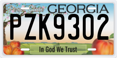 GA license plate PZK9302