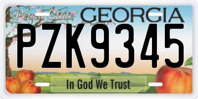 GA license plate PZK9345