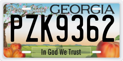 GA license plate PZK9362