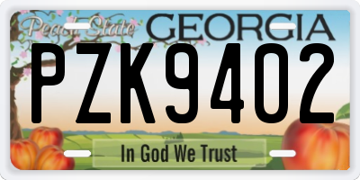 GA license plate PZK9402