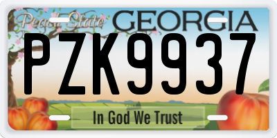 GA license plate PZK9937