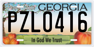 GA license plate PZL0416