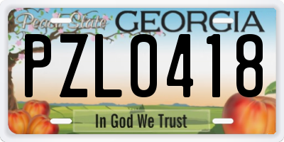 GA license plate PZL0418