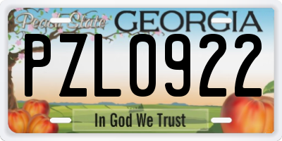 GA license plate PZL0922