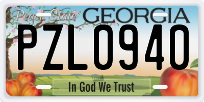 GA license plate PZL0940
