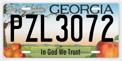 GA license plate PZL3072