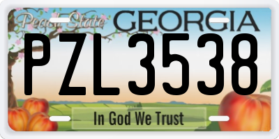 GA license plate PZL3538