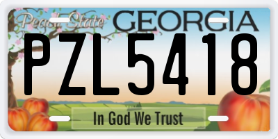 GA license plate PZL5418