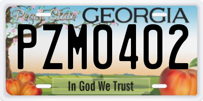 GA license plate PZM0402