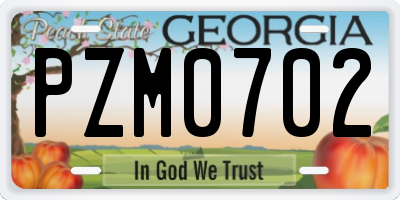 GA license plate PZM0702