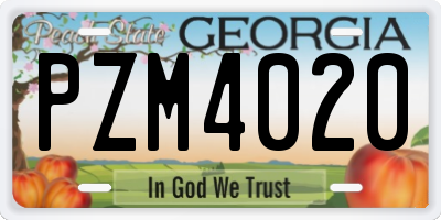GA license plate PZM4020