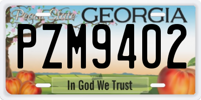 GA license plate PZM9402
