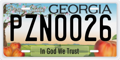 GA license plate PZN0026