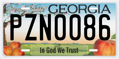 GA license plate PZN0086