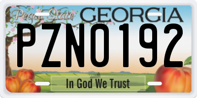 GA license plate PZN0192