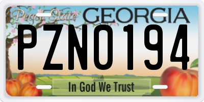 GA license plate PZN0194