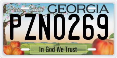 GA license plate PZN0269