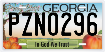 GA license plate PZN0296
