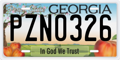 GA license plate PZN0326