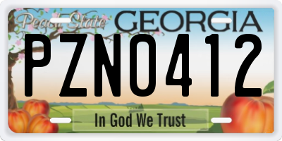 GA license plate PZN0412