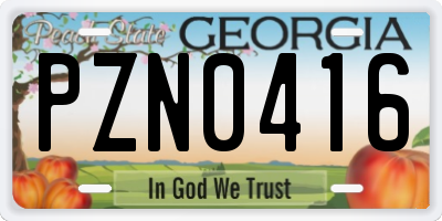 GA license plate PZN0416