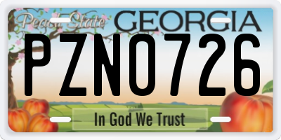 GA license plate PZN0726