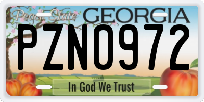 GA license plate PZN0972