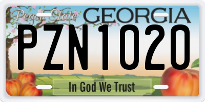 GA license plate PZN1020