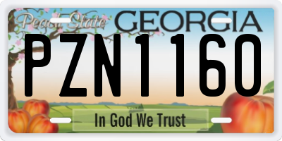 GA license plate PZN1160