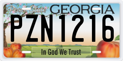 GA license plate PZN1216