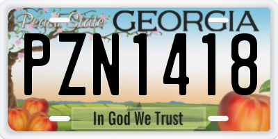 GA license plate PZN1418