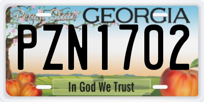 GA license plate PZN1702