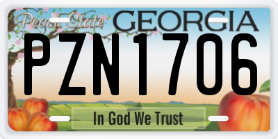 GA license plate PZN1706