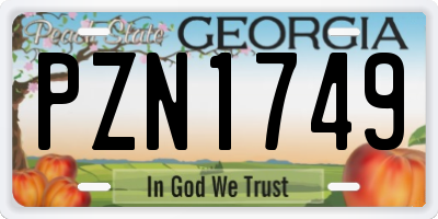 GA license plate PZN1749