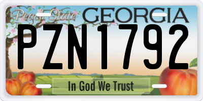 GA license plate PZN1792