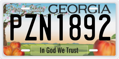 GA license plate PZN1892